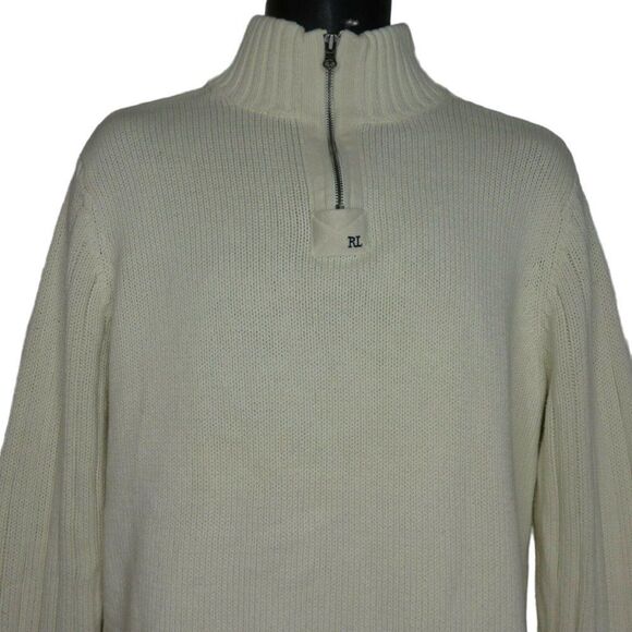 Vintage Ralph Lauren Polo Jeans Co Mens L Ivory White 1/4 Zip Pullover Sweater - Picture 1 of 9
